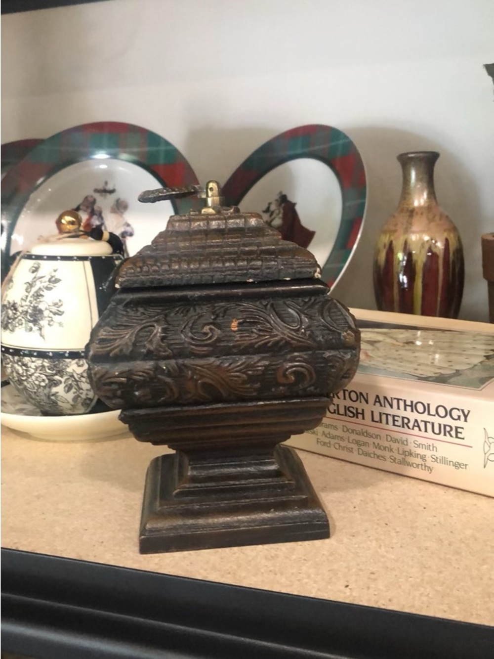Decorative Antique-Style Metal Accent Box in Dark Brown